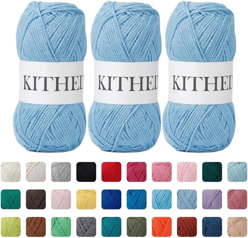 KITHED Cotton Yarn，10.5oz，526yard，3 Pack ，Soft Yarn for Crocheting and Knitting (27 Sky Blue) - Image 1